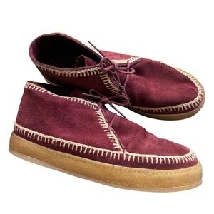 Laidback London Shenji suede moccasin booties burgundy women size 9